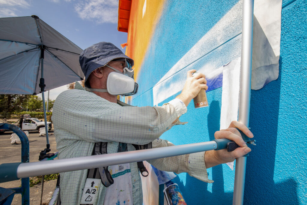 "House of Prayer" Hebrew mural at CBI Tustin by Hillel Smith for Jewish Street Art Festival