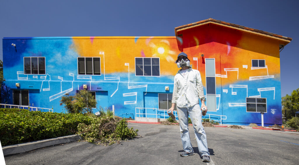 "House of Prayer" Hebrew mural at CBI Tustin by Hillel Smith for Jewish Street Art Festival