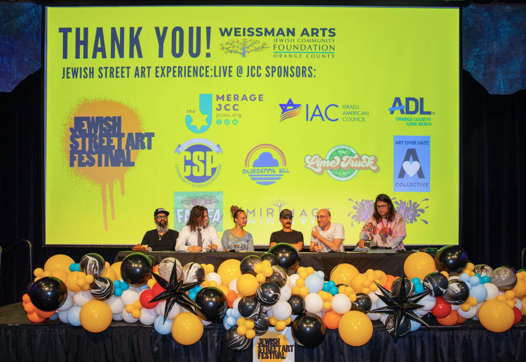 Panel discussion featuring (left to right): Shlome Hayun, Alexander Golob, Sheina Yarmush, Adam Podber, Hillel Smith, and Anne Hromadka